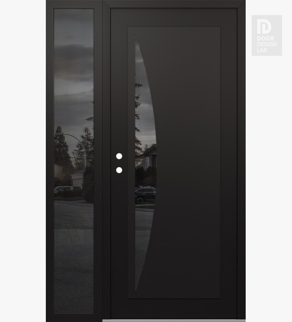 Modern Steel Front Door Diamond C13 48" x 80" black/black mirrored Glass Panel black RHI with Sidelite mirrored Glass