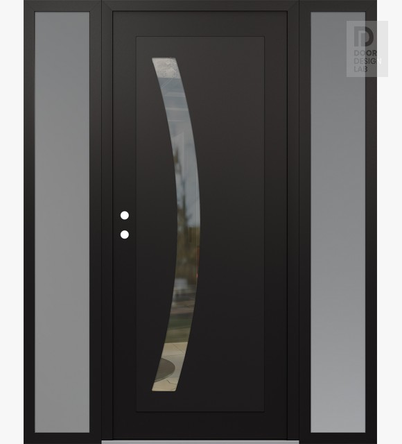 Modern Steel Front Door Diamond C4 64" x 80" black/black clear Glass Panel black RHI with 2 Sidelites frosted Glass