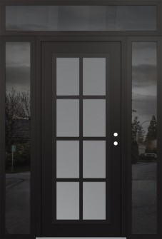 Diamond C16 60" x 96" black/white frosted Glass Panel black LHI with 2 Sidelites and Transom mirrored Glass