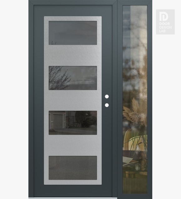 Modern Steel Front Door Diamond C2 48" x 80" anthracite/anthracite mirrored Glass Panel stainless steel LHI with Sidelite clear Glass