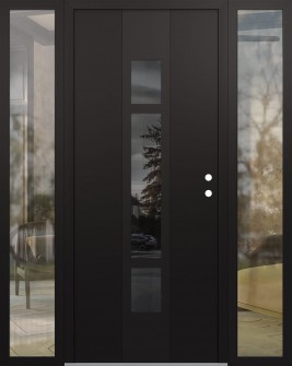 DIAMOND A9 64" X 80" BLACK/BLACK MIRRORED GLASS PANEL BLACK LHI WITH 2 SIDELITES CLEAR GLASS