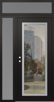 Diamond C1 50" x 96" black/black clear Glass Panel stainless steel RHI with Sidelite and Transom frosted Glass