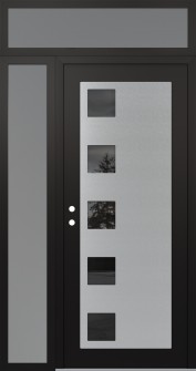 Diamond C5 50" x 96" black/black mirrored Glass Panel stainless steel RHI with Sidelite and Transom frosted Glass