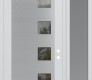 Modern Steel Front Door Diamond C5 50" x 96" white/white clear Glass Panel stainless steel LHI with Sidelite and Transom frosted Glass