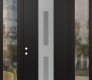 Modern Steel Front Door DIAMOND A6 64" X 96" BLACK/WHITE FROSTED GLASS PANEL STAINLESS STEEL RHI WITH 2 SIDELITES AND TRANSOM CLEAR GLASS