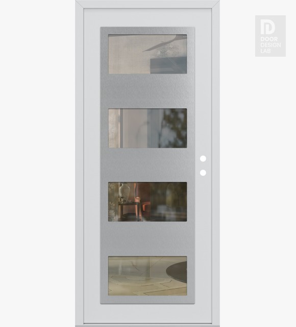 Modern Steel Front Door Diamond C2 36" x 80" white/white clear Glass Panel stainless steel LHI