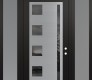 Modern Steel Front Door Diamond C3 64" x 96" black/black mirrored Glass Panel stainless steel LHI with 2 Sidelites and Transom frosted Glass