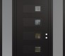 Modern Steel Front Door Diamond D2 68" x 96" black/black clear Glass Panel black LHI with 2 Sidelites and Transom frosted Glass