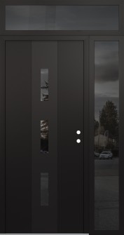 DIAMOND A7 50" X 96" BLACK/BLACK MIRRORED GLASS PANEL BLACK LHI WITH SIDELITE AND TRANSOM MIRRORED GLASS