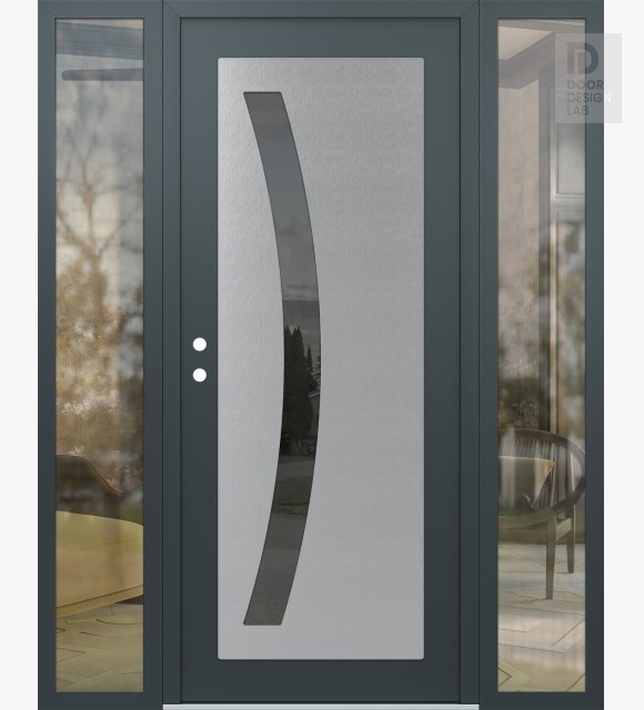 Modern Steel Front Door Diamond C4 60" x 80" anthracite/anthracite mirrored Glass Panel stainless steel RHI with 2 Sidelites clear Glass