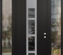 Modern Steel Front Door DIAMOND A10 60" X 96" BLACK/BLACK MIRRORED GLASS PANEL STAINLESS STEEL LHI WITH 2 SIDELITES AND TRANSOM CLEAR GLASS