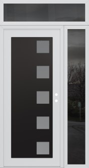 Diamond C5 50" x 96" white/white frosted Glass Panel black LHI with Sidelite and Transom mirrored Glass