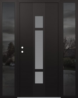 DIAMOND A9 68" X 80" BLACK/WHITE FROSTED GLASS PANEL BLACK RHI WITH 2 SIDELITES MIRRORED GLASS