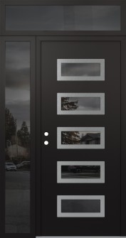 Diamond D1 52" x 96" black/black mirrored Glass Panel stainless steel RHI with Sidelite and Transom mirrored Glass