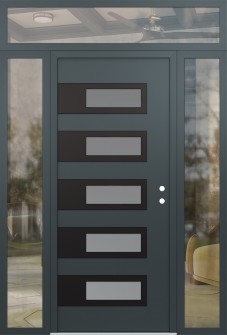 Diamond D3 60" x 96" anthracite/anthracite frosted Glass Panel black LHI with 2 Sidelites and Transom clear Glass