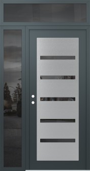 Diamond C7 52" x 96" anthracite/anthracite mirrored Glass Panel stainless steel RHI with Sidelite and Transom mirrored Glass