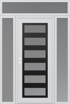 Diamond C9 68" x 96" white/white frosted Glass Panel black RHI with 2 Sidelites and Transom frosted Glass