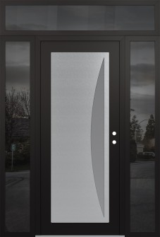 Diamond C13 60" x 96" black/white frosted Glass Panel stainless steel LHI with 2 Sidelites and Transom mirrored Glass