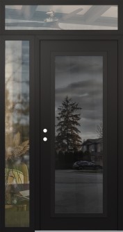Diamond C1 48" x 96" black/black mirrored Glass Panel black RHI with Sidelite and Transom clear Glass