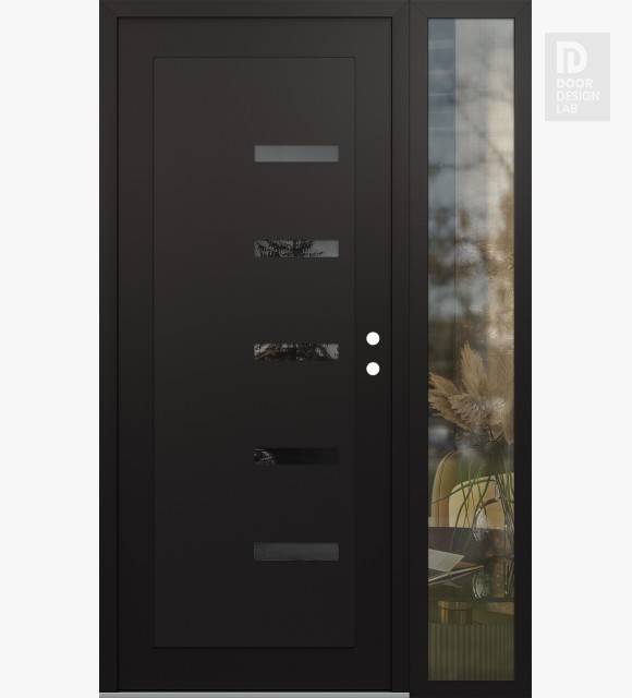 Modern Steel Front Door Diamond C8 48" x 80" black/black mirrored Glass Panel black LHI with Sidelite clear Glass