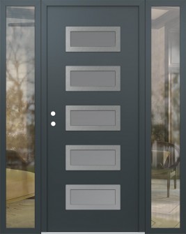 Diamond D1 68" x 80" anthracite/anthracite Frosted Glass Panel stainless steel RHI with 2 Sidelites clear Glass