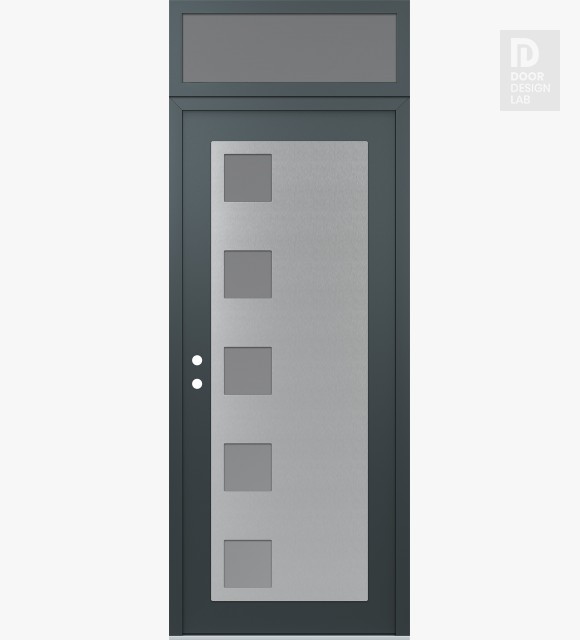 Modern Steel Front Door Diamond C5 36" x 96" anthracite/anthracite frosted Glass Panel stainless steel RHI with Transom frosted Glass