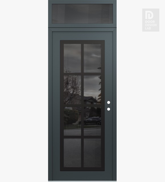 Modern Steel Front Door Diamond C16 36" x 96" anthracite/anthracite mirrored Glass Panel black LHI with Transom mirrored Glass