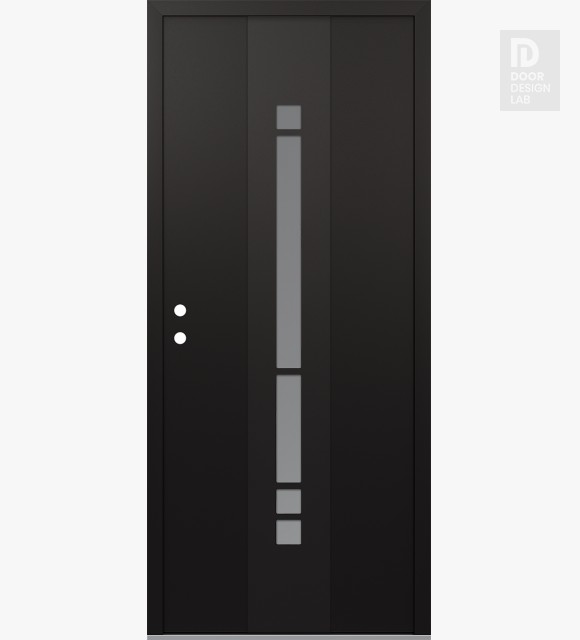 Modern Steel Front Door DIAMOND A3 36" X 80" BLACK/WHITE FROSTED GLASS PANEL BLACK RHI