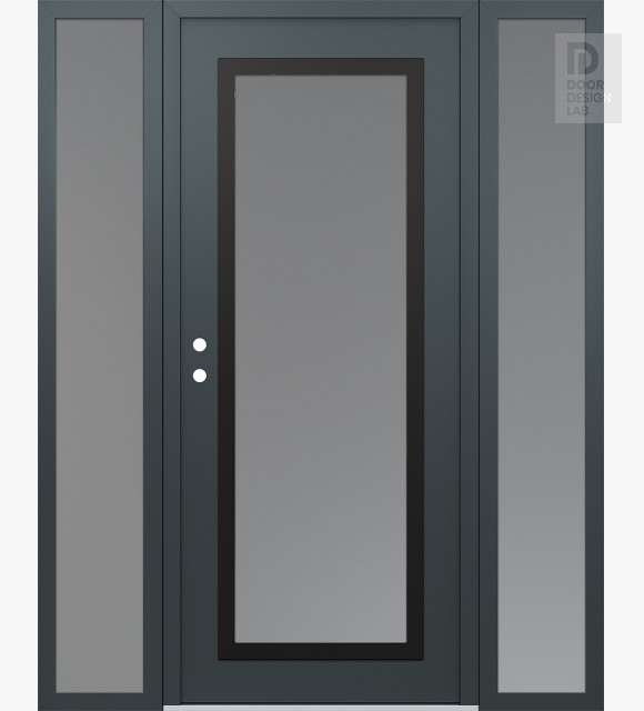 Modern Steel Front Door Diamond C1 64" x 80" anthracite/anthracite frosted Glass Panel black RHI with 2 Sidelites frosted Glass