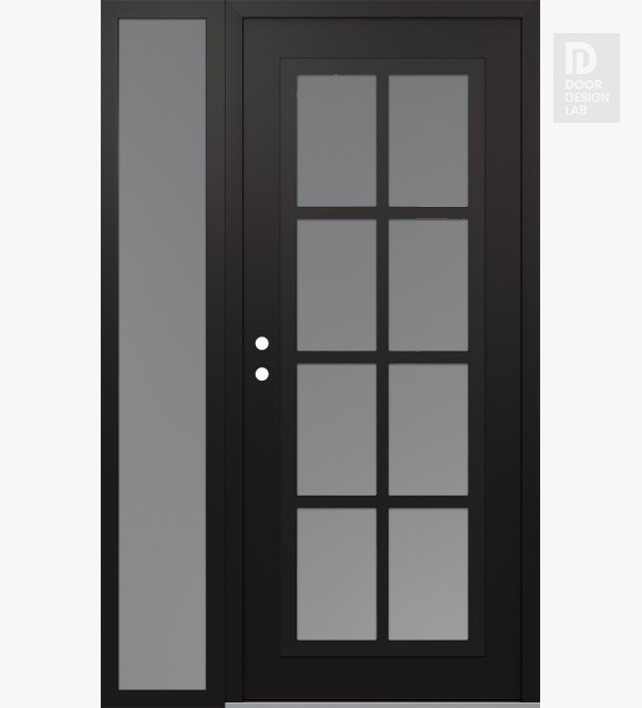 Modern Steel Front Door Diamond C16 48" x 80" black/white frosted Glass Panel black RHI with Sidelite frosted Glass