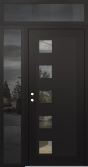 Diamond C5 52" x 96" black/black clear Glass Panel black RHI with Sidelite and Transom mirrored Glass