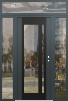 Diamond C15 64" x 96" anthracite/anthracite clear Glass Panel black LHI with 2 Sidelites and Transom clear Glass