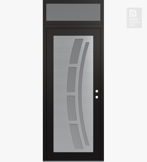 Modern Steel Front Door Diamond C12 36" x 96" black/white frosted Glass Panel stainless steel LHI with Transom frosted Glass