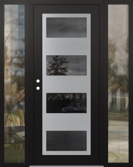 Diamond C2 68" x 80" black/black mirrored Glass Panel stainless steel RHI with 2 Sidelites clear Glass
