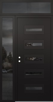 Diamond D4 52" x 96" black/black Mirrored Glass Panel black RHI with Sidelite and Transom Mirrored Glass