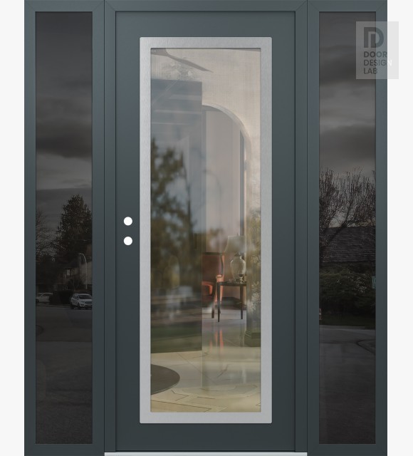 Modern Steel Front Door Diamond C1 60" x 80" anthracite/anthracite clear Glass Panel stainless steel RHI with 2 Sidelites mirrored Glass