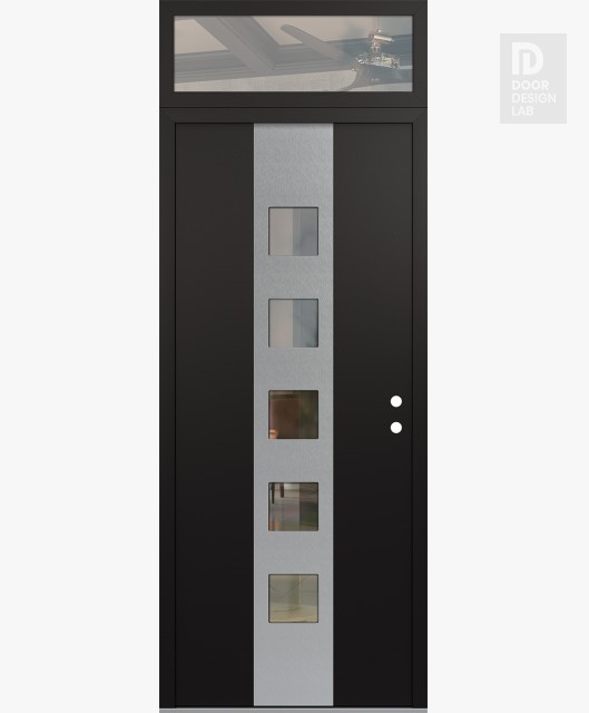 Modern Steel Front Door DIAMOND A13 36" X 96" BLACK/BLACK CLEAR GLASS PANEL STAINLESS STEEL LHI WITH TRANSOM CLEAR GLASS