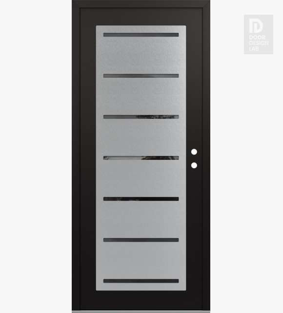 Modern Steel Front Door Diamond C11 36" x 80" black/black mirrored Glass Panel stainless steel LHI
