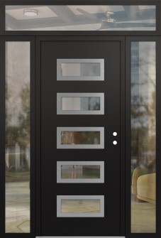 Diamond D1 64" x 96" black/black clear Glass Panel stainless steel LHI with 2 Sidelites and Transom clear Glass