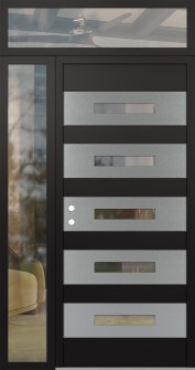 Diamond D9 50" x 96" black/black clear Glass Panel stainless steel RHI with Sidelite and Transom clear Glass