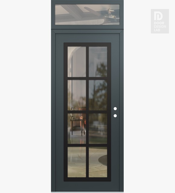 Modern Steel Front Door Diamond C16 36" x 96" anthracite/anthracite clear Glass Panel black LHI with Transom clear Glass