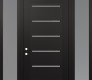 Modern Steel Front Door Diamond C11 64" x 96" black/white frosted Glass Panel black RHI with 2 Sidelites and Transom frosted Glass
