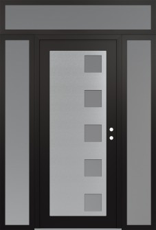 Diamond C5 60" x 96" black/white frosted Glass Panel stainless steel LHI with 2 Sidelites and Transom frosted Glass