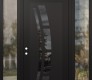 Modern Steel Front Door Diamond C12 64" x 96" black/black mirrored Glass Panel black RHI with 2 Sidelites and Transom clear Glass