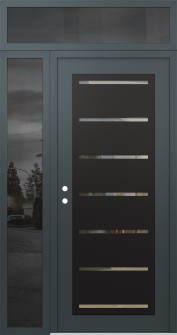 Diamond C11 52" x 96" anthracite/anthracite clear Glass Panel black RHI with Sidelite and Transom mirrored Glass