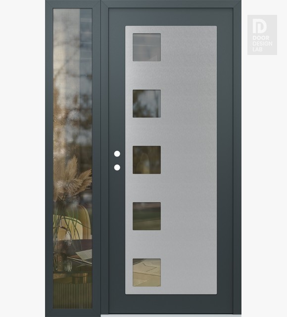 Modern Steel Front Door Diamond C5 50" x 80" anthracite/anthracite clear Glass Panel stainless steel RHI with Sidelite clear Glass