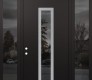 Modern Steel Front Door DIAMOND A11 64" X 96" BLACK/BLACK MIRRORED GLASS PANEL STAINLESS STEEL RHI WITH 2 SIDELITES AND TRANSOM MIRRORED GLASS