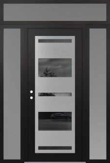 Diamond C10 64" x 96" black/black mirrored Glass Panel stainless steel RHI with 2 Sidelites and Transom frosted Glass