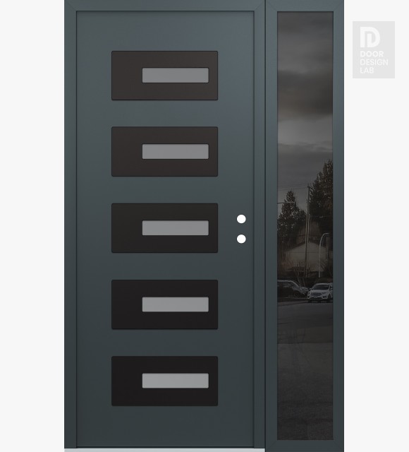 Modern Steel Front Door Diamond D6 50" x 80" anthracite/anthracite frosted Glass Panel black LHI with Sidelite mirrored Glass