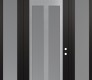 Modern Steel Front Door Diamond C14 68" x 96" black/white frosted Glass Panel stainless steel LHI with 2 Sidelites and Transom frosted Glass